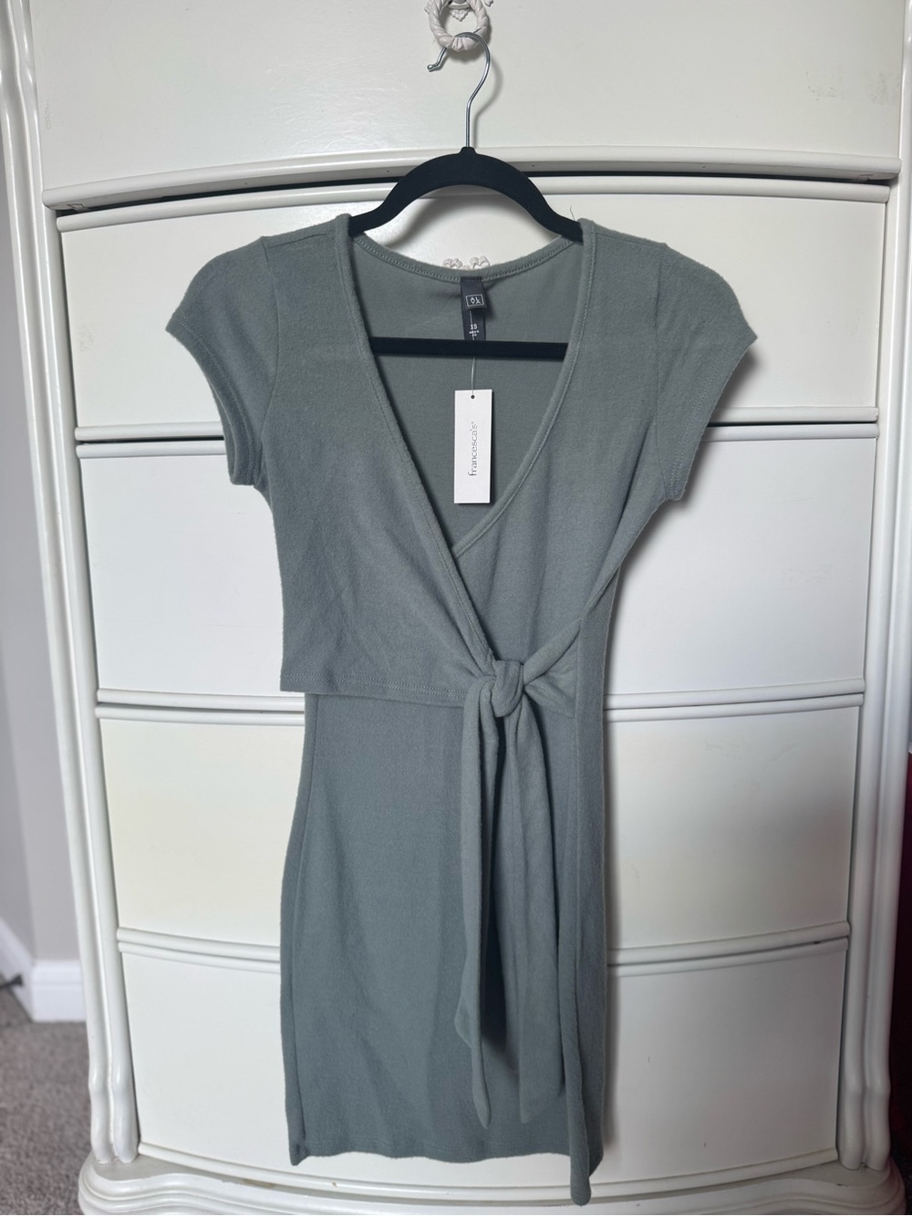 NWT Francesca’s Alya Sage Green Tie-Front Mini Dress